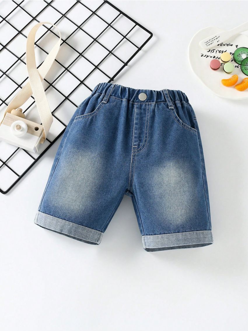 Toddler Boys Bleach Wash Roll Hem Denim Shorts