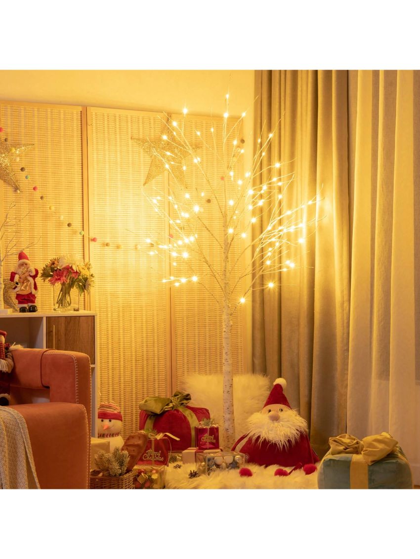 Costway 6ft Pre-lit White Twig Birch Tree for Christmas Holiday w/96 LED Lights
