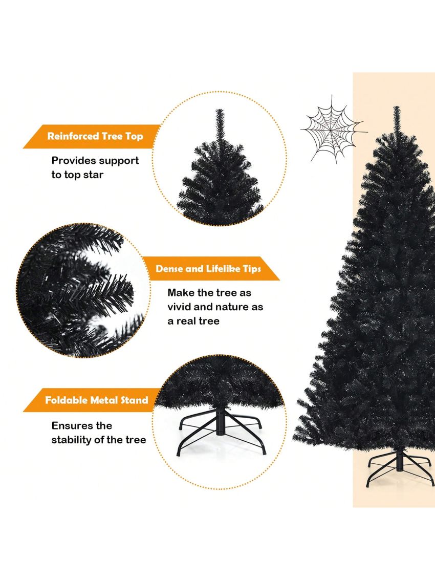 Costway 6ft Pre-lit PVC Christmas Halloween Tree Black w/ 250 Purple LED Lights