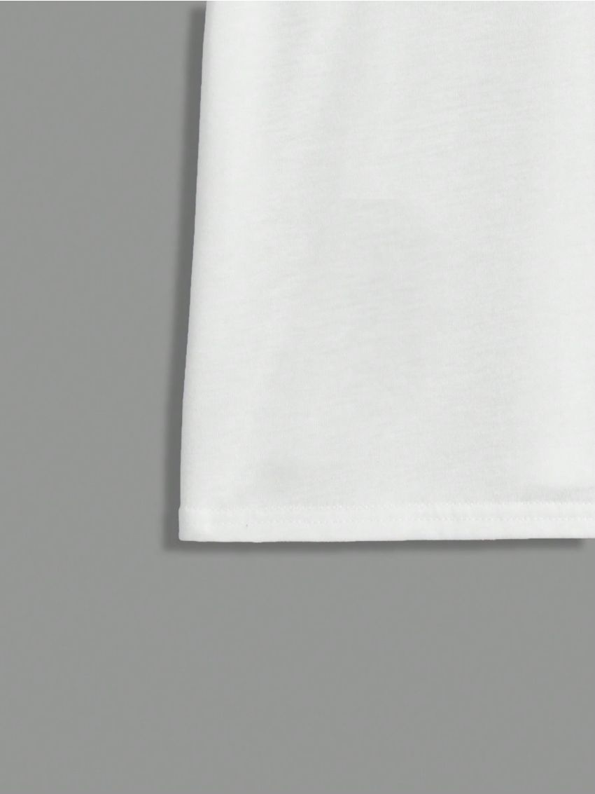 SHEIN Kids EVRYDAY Boys' Fashionable Casual T-Shirt With Letter Print And Color Block Design, Round Neck