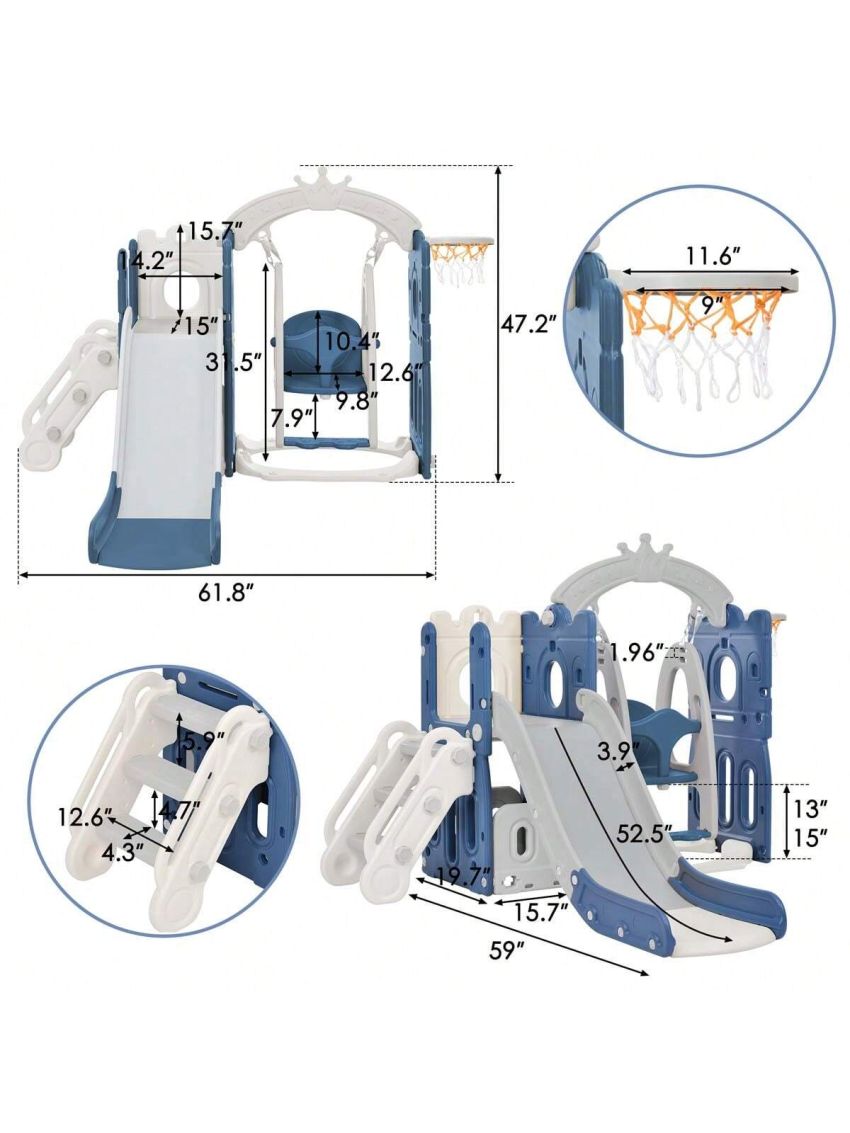 Merax Toddler Slide and Swing Set 5 in 1, Kids Playground Climber Slide Playset with Basketball Hoop Freestanding Combination for Babies Indoor & Outdoor