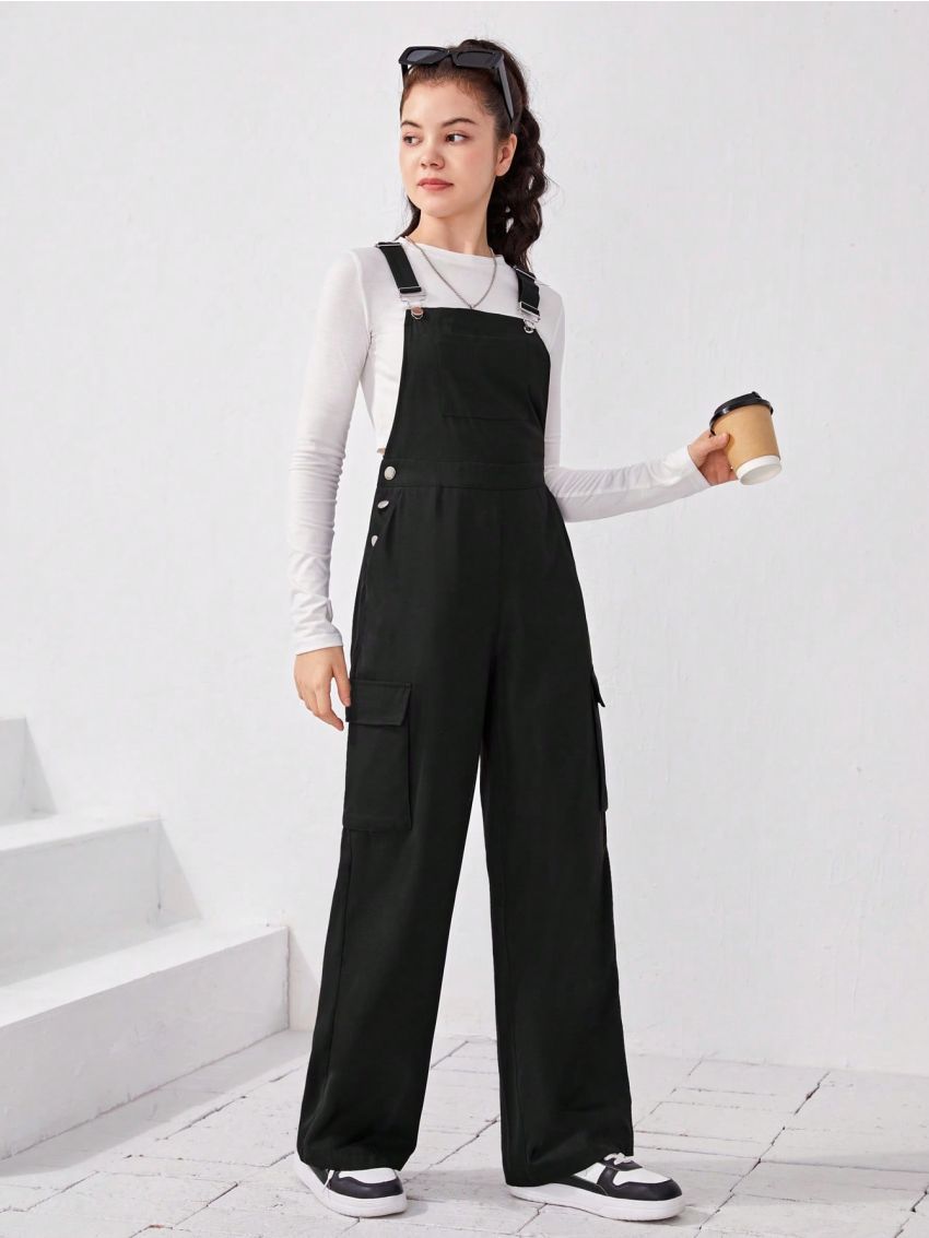 SHEIN Teen Girl Flap Pocket Side Overall Jumpsuit Without Tee
