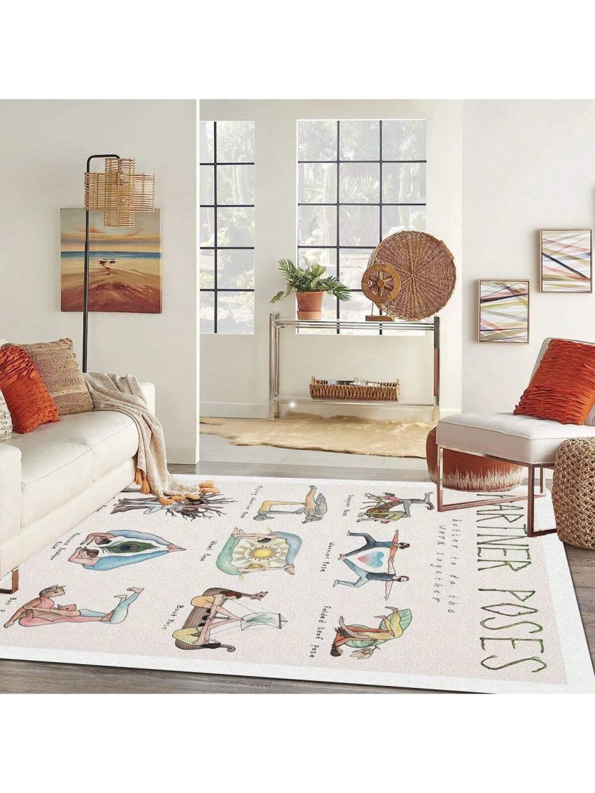 1pc Yoga Position Printed Area Rug, Bohemian Washable Meditation Carpet For Living Room, Bedroom, Home Decoration And Floor Mat For Double Yoga Practice