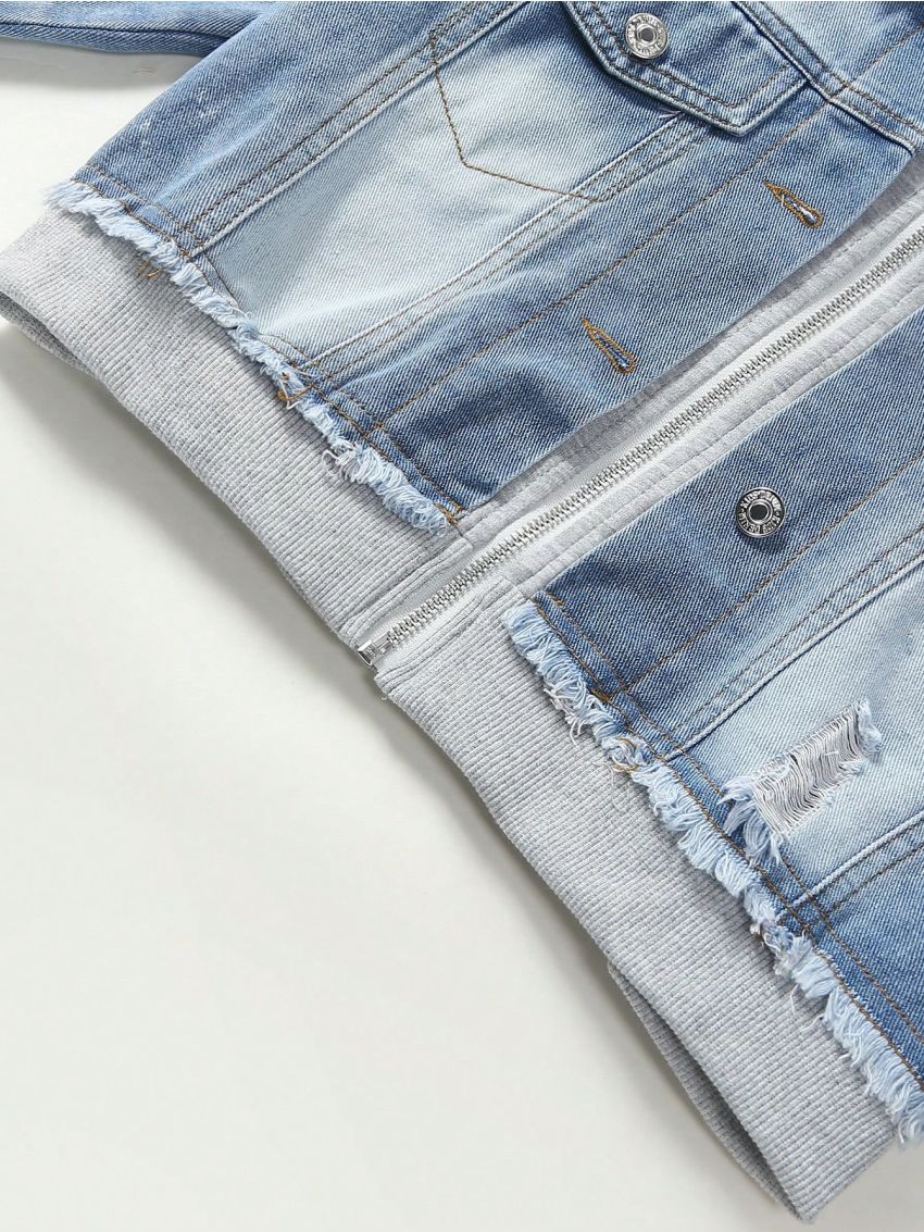 Teen Girl Flap Pocket Hooded 2 In 1 Denim Jacket