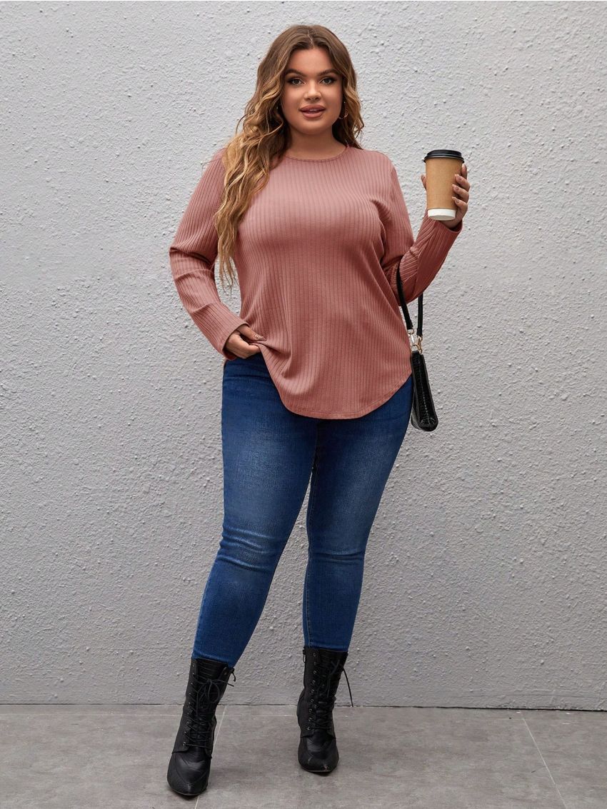 SHEIN LUNE Plus Solid Curved Hem Tee