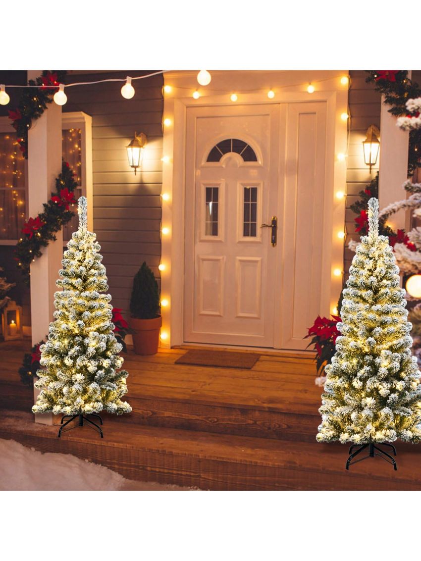 Gymax 4.5ft Pre-lit Pencil Snow Flocked Pencil Christmas Tree Holiday Decoration