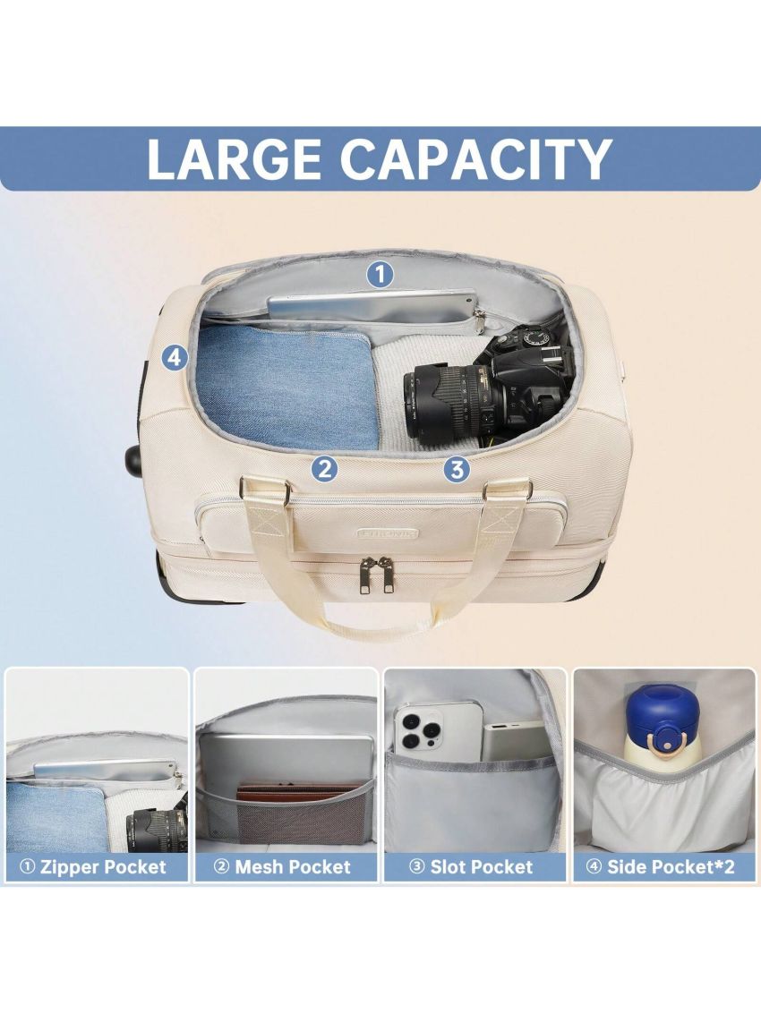 ETRONIK Large Weekender Bags with Shoes Compartment, Rolling Duffel Bag with Wheels, Waterproof Carry on Suitcase with Adjustable Strap for Overnight Trip, Toiletry Bag for Men Women