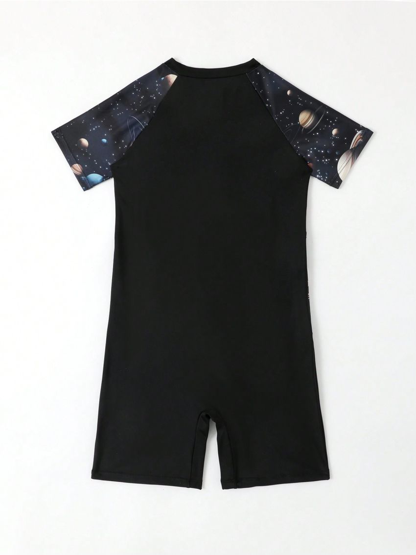 Tween Boys' Galaxy Printed Splicing One Piece Swimsuit