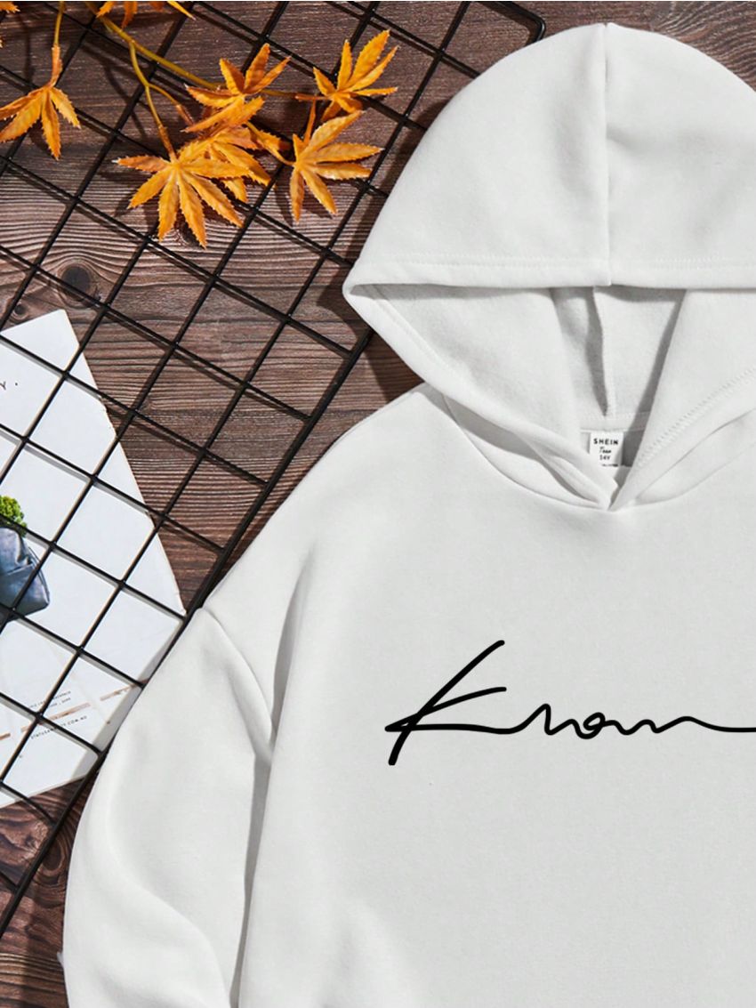 Teen Boy Loose Fit Casual Hoodie With Letter Print, Suitable For Autumn And Winter