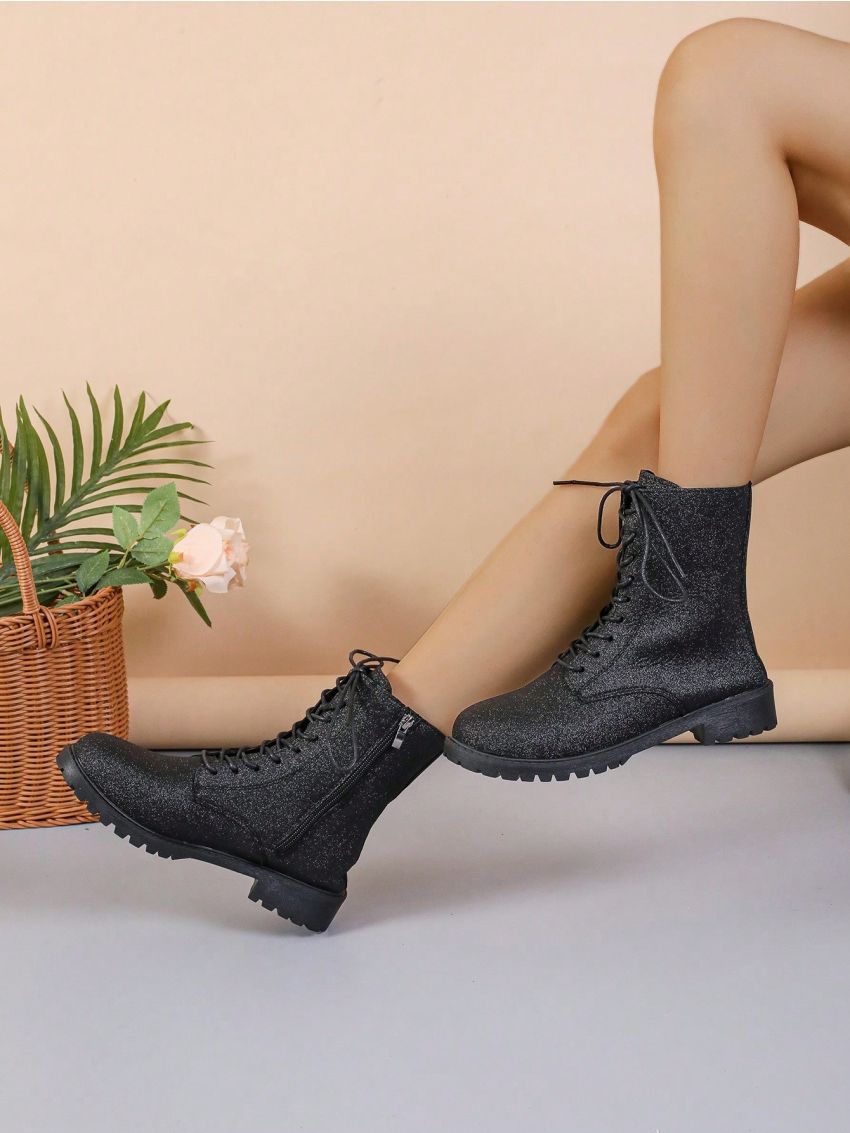 Women's Glittery Black Gallette Style Fashion Boots