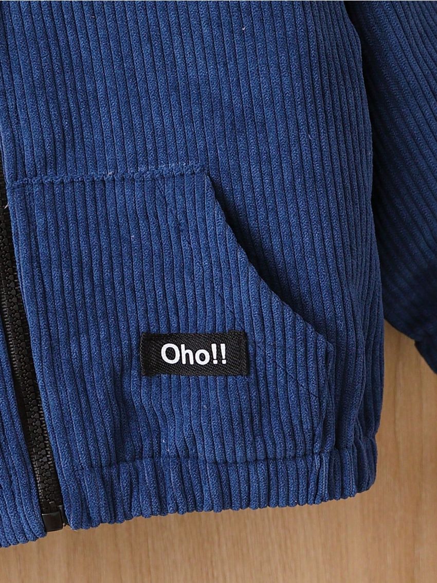 Baby Boys' Hooded Corduroy Jacket With Applique Details