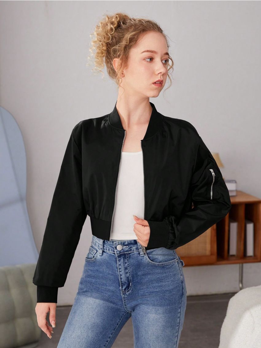 Zipper Front Long Sleeve Jacket For Teenage Girls