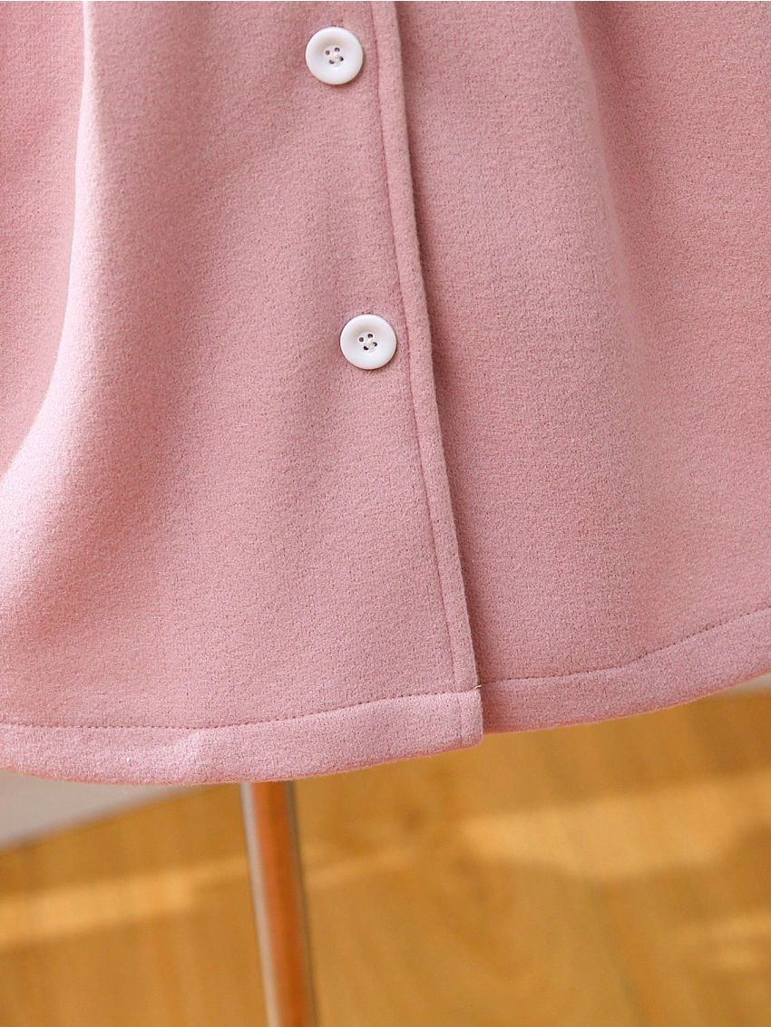 SHEIN Kids EVRYDAY Tween Girl Borg Collar Fold Pleated Overcoat & Hat