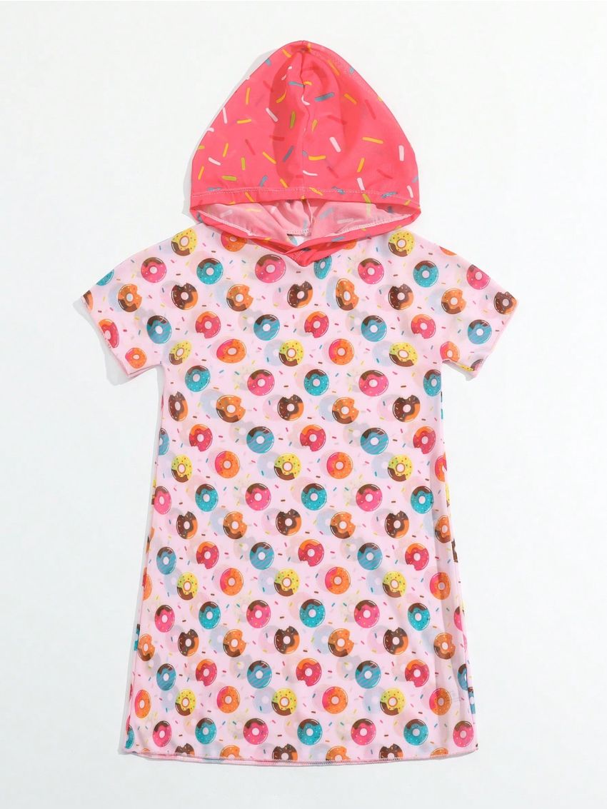 Little Girls' Donut Print Hooded Sweatshirt