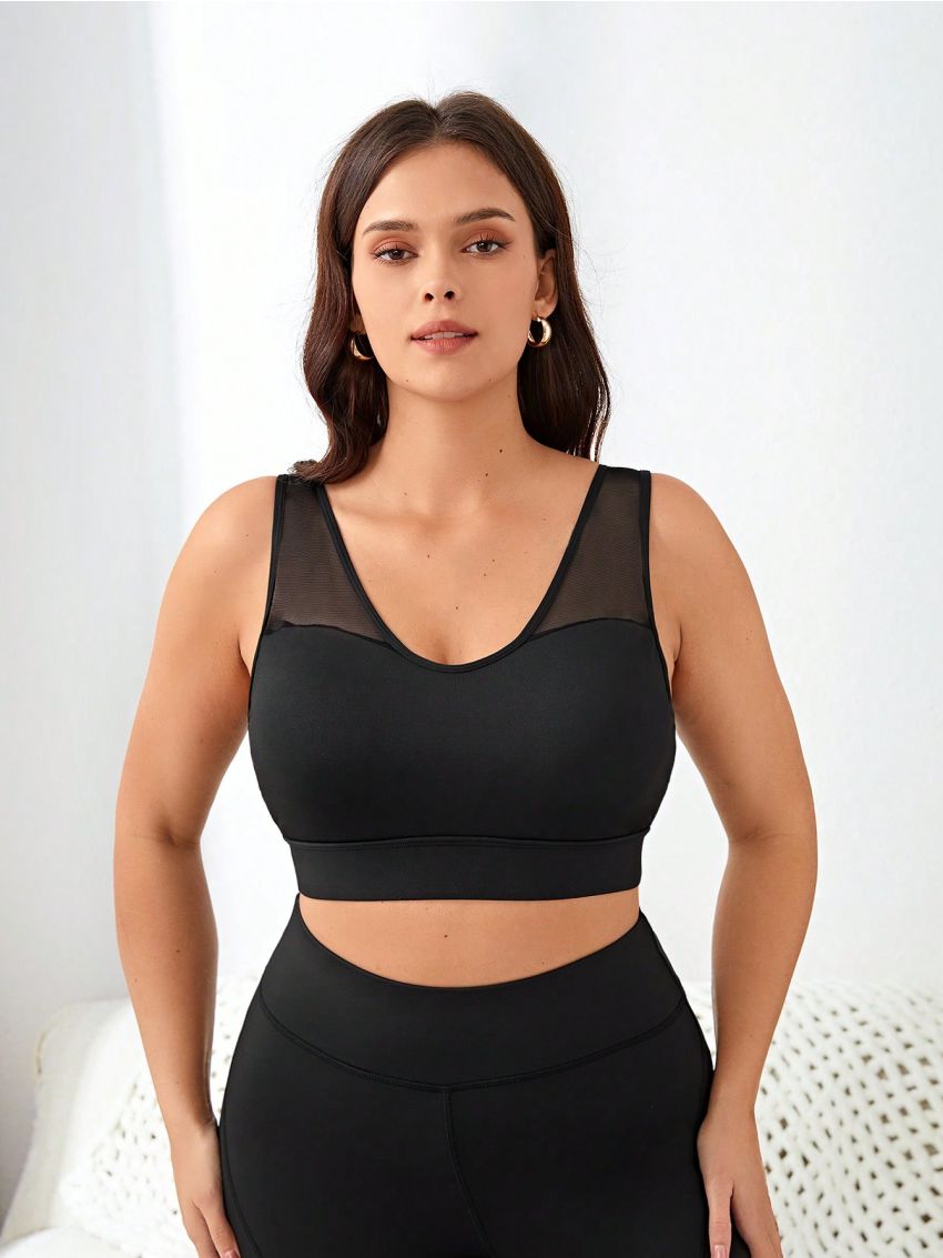 Yoga Basic Plus Size V-Neck Mesh Back Sport Bra