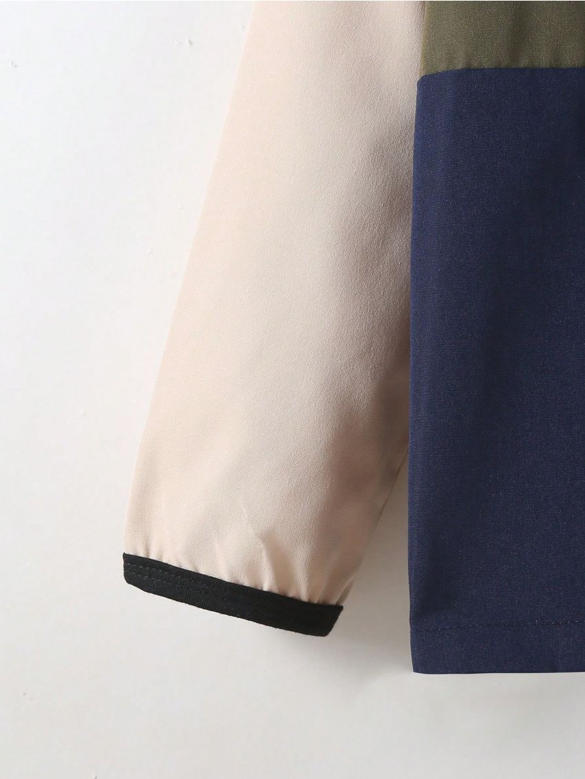 SHEIN Kids EVRYDAY Toddler Boys' Colorblock Patchwork Hooded Zippered Jacket