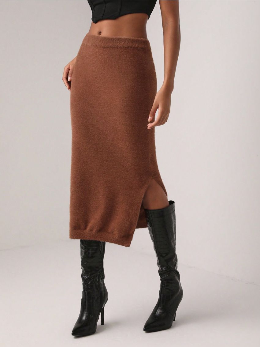 GABRIELLE NTI Solid Split Hem Sweater Skirt