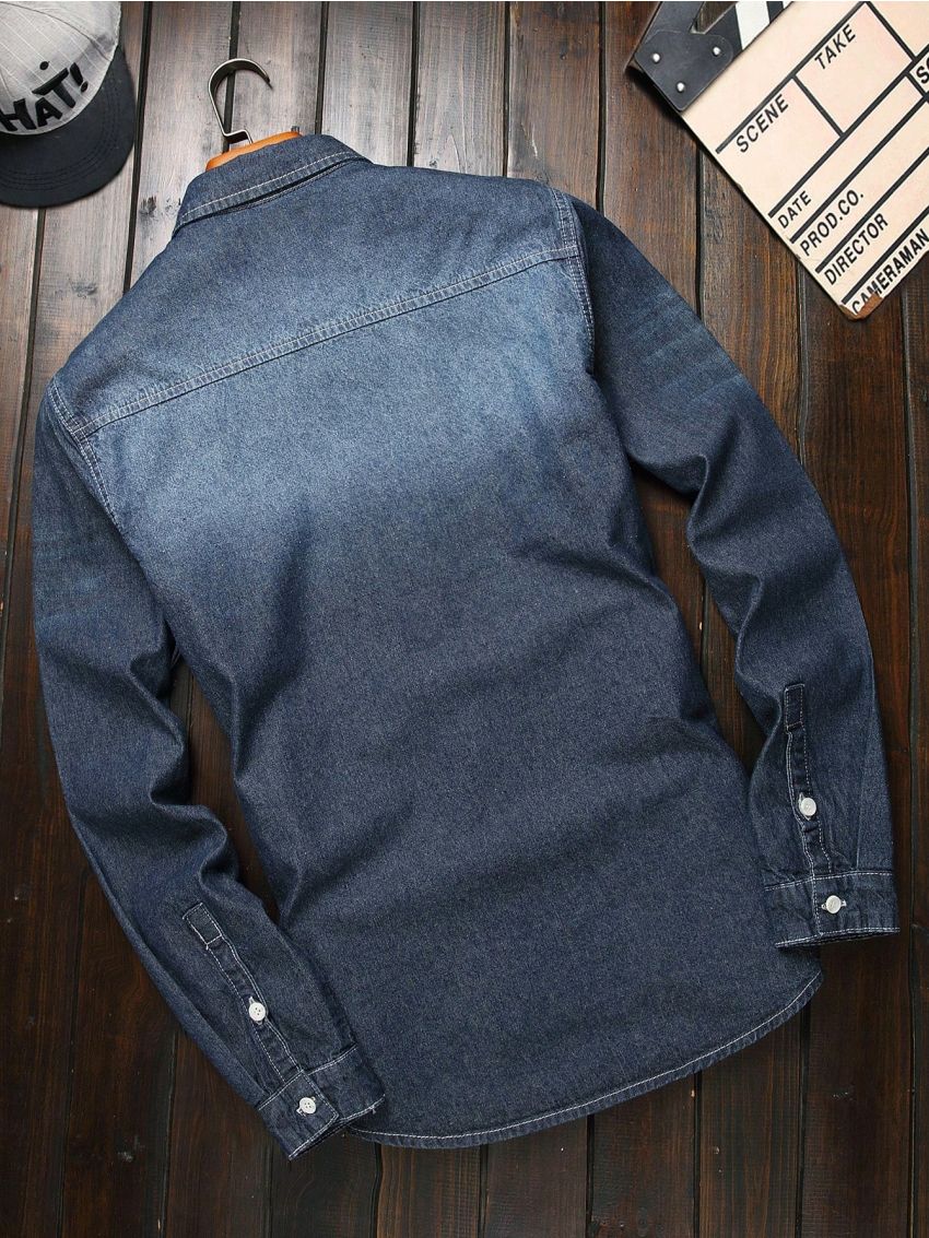 Men Ripped Frayed Denim Shirt Without Tee