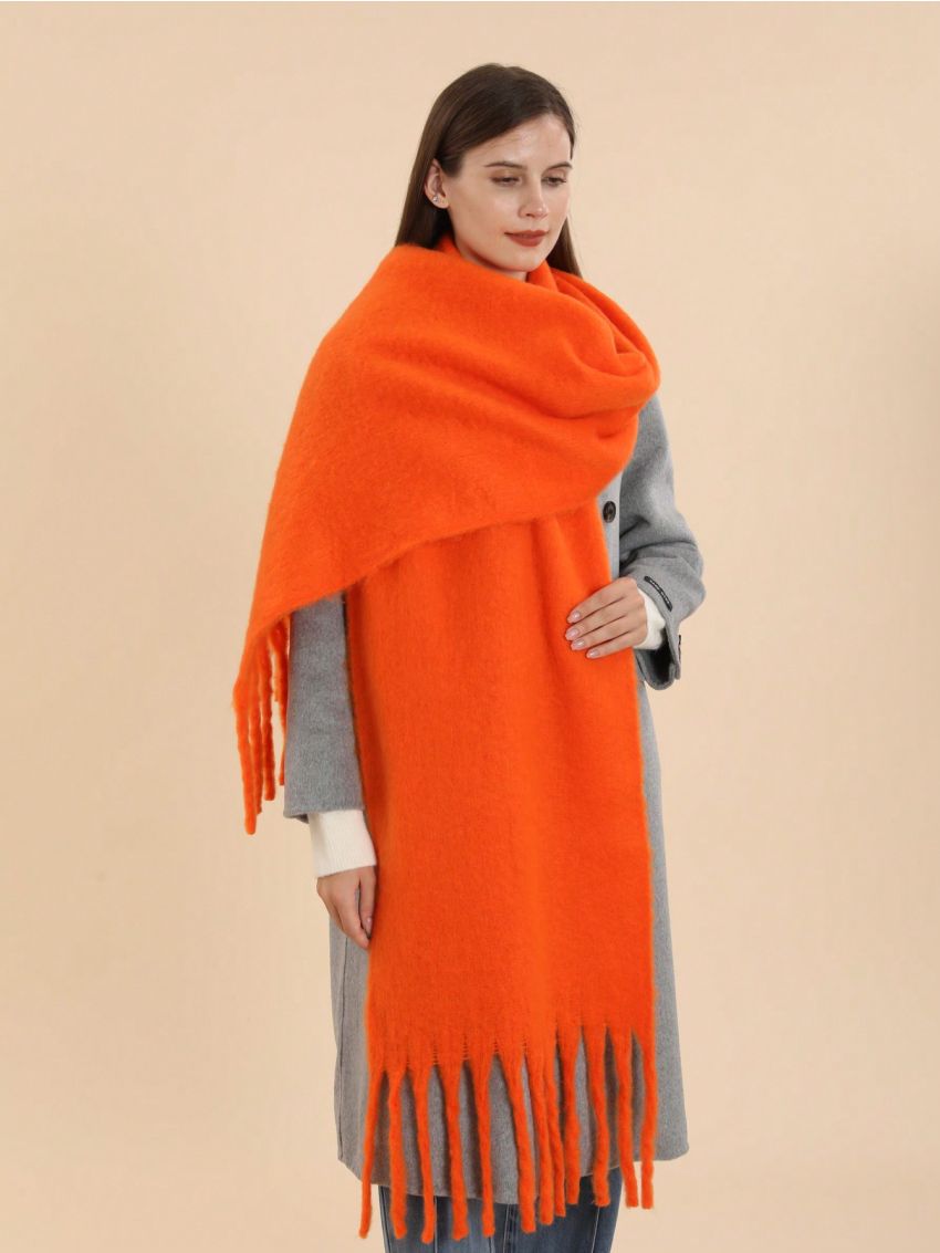 1pc Solid Color Circle Loop Yarn Fringe Long Tassel Scarf Shawl Blanket For Outdoor, Nap, Windproof, And Warm, Perfect For Daily Use