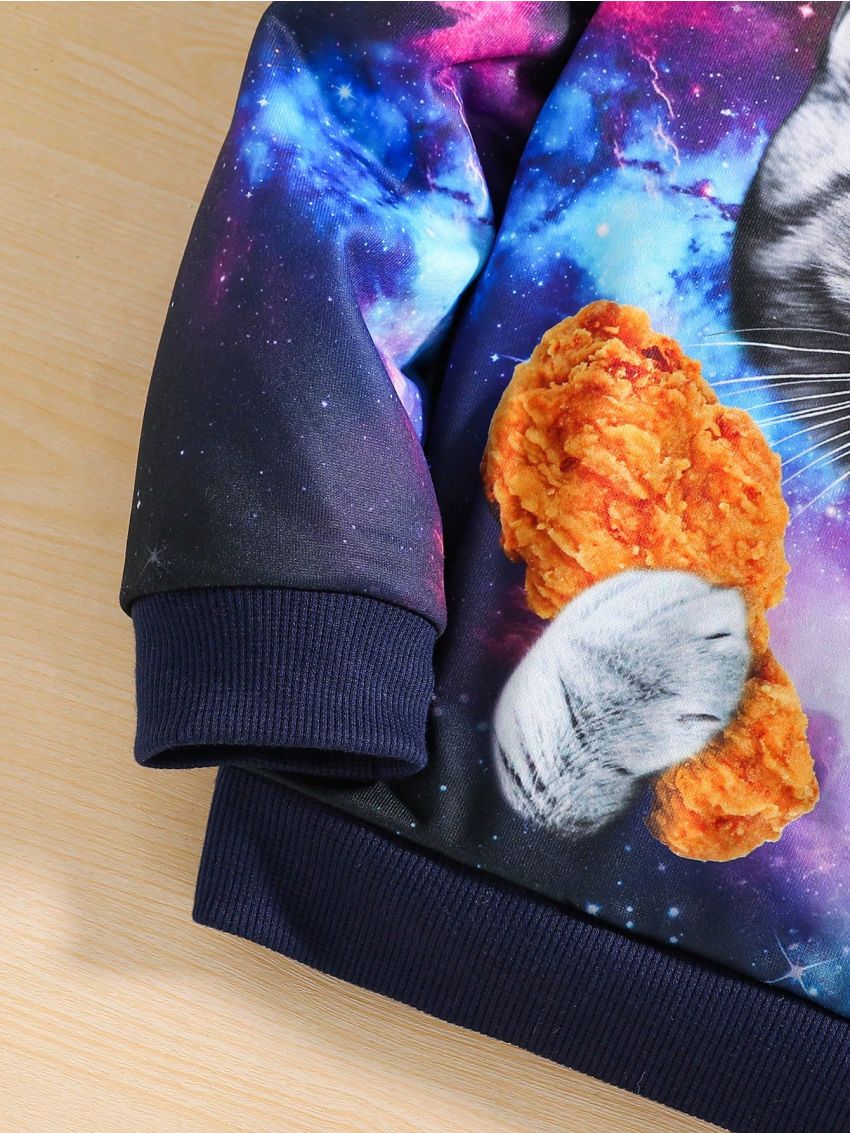 SHEIN Boys' Cute And Comfortable Fried Chicken, Ice Cream, And Cat Pattern Round Neck Sweatshirt