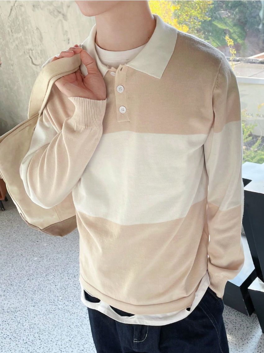 Manfinity Hypemode Polo Collar Colorblock Men's Sweater