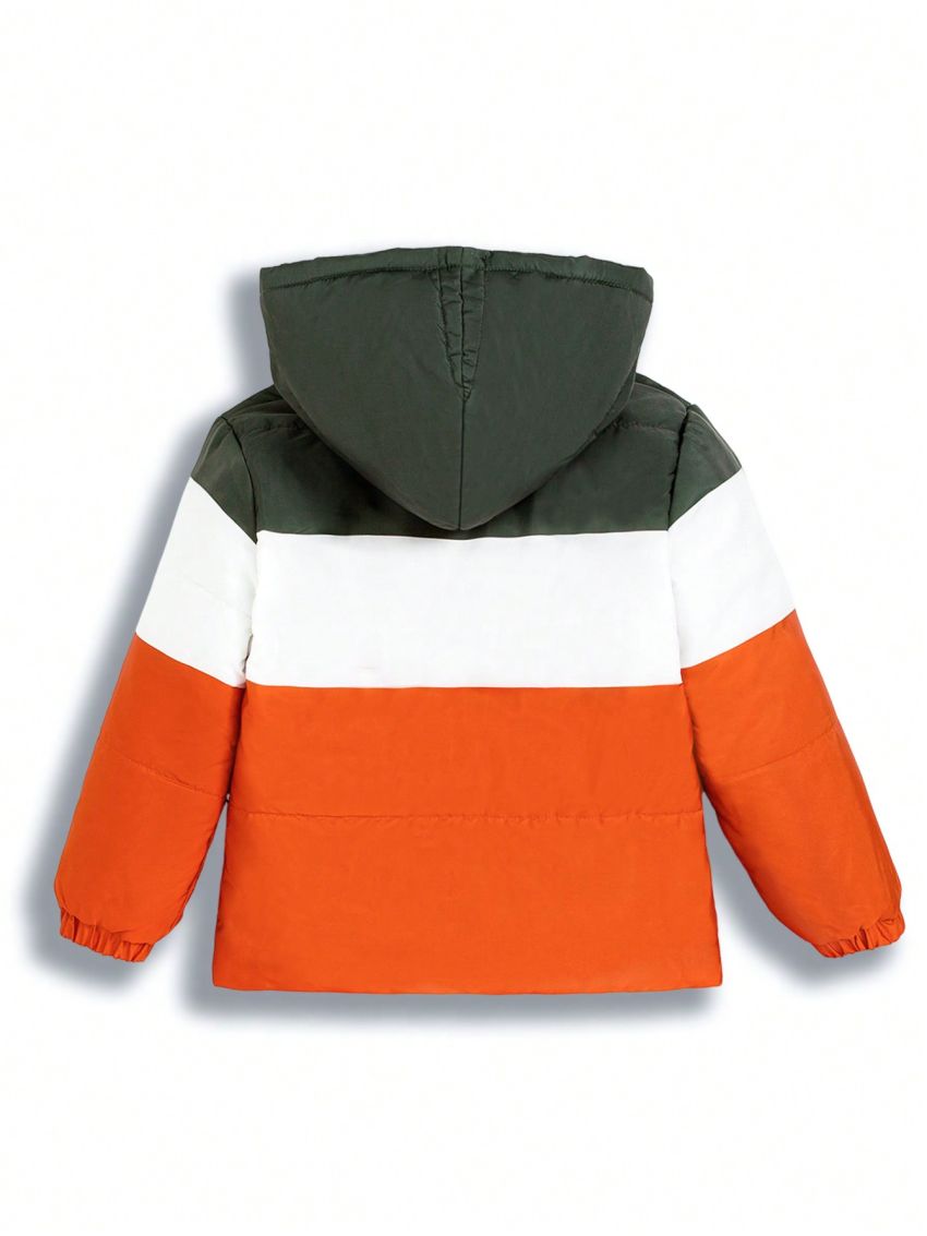Young Boy Color Block Hooded Puffer Coat