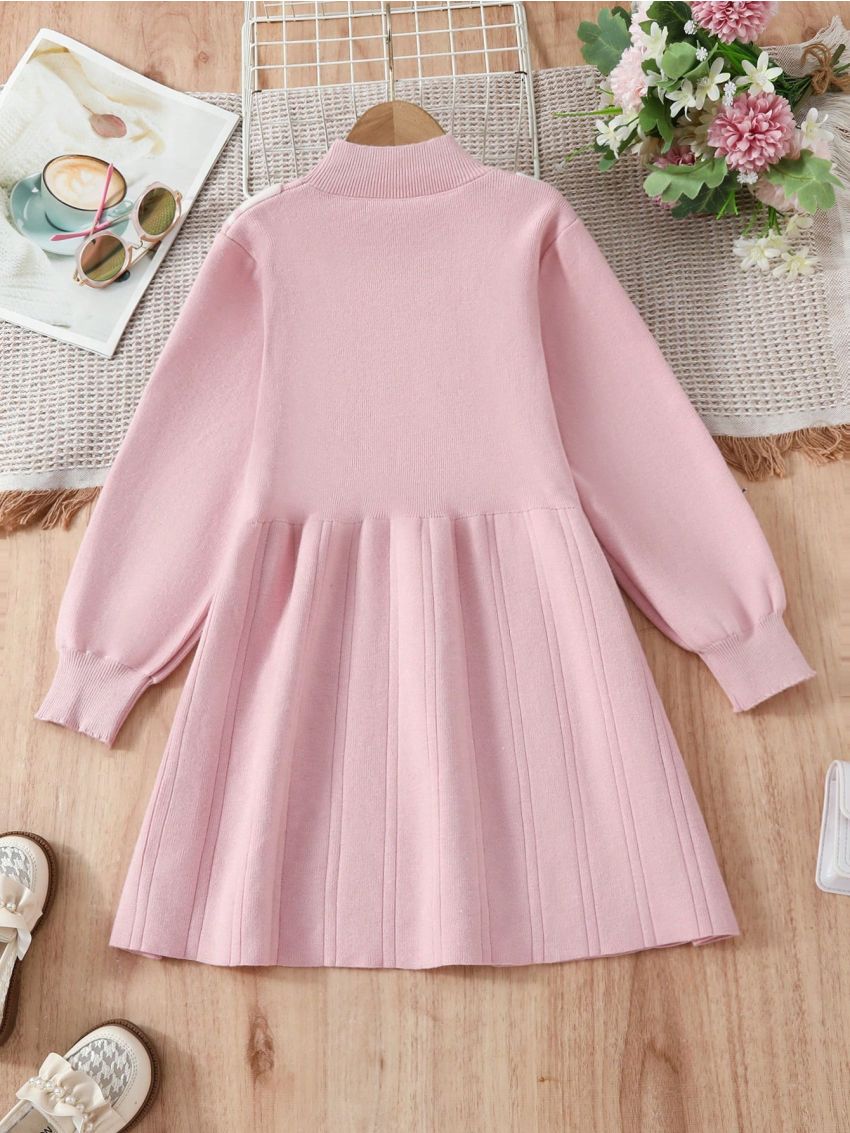 Tween Girls' Contrast Color Stand Collar Sweater Dress