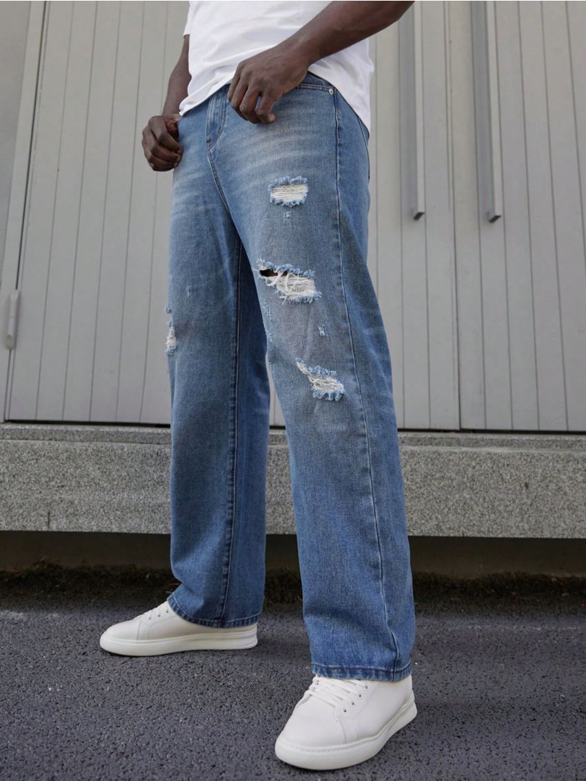 Manfinity Sporsity Men's Plus Size Ripped Straight Jeans