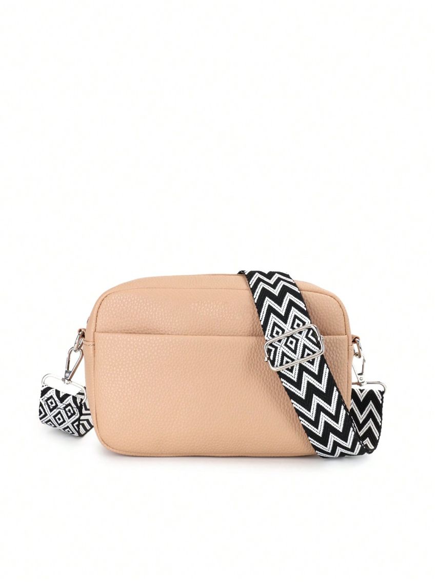 Simple Adjustable Wide Shoulder Strap Crossbody Bag With Double Pockets