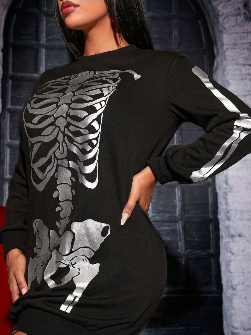 SHEIN SXY Skeleton Print Sweatshirt Dress