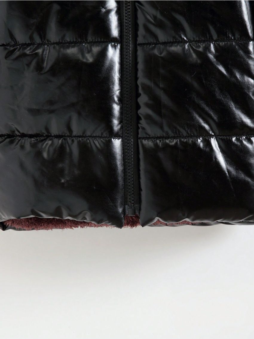 Young Girl Zip Up Hooded Plush Lined Puffer Coat