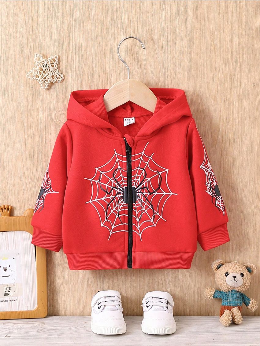 Baby Girl Spider Web Print Zip Up Hooded Jacket