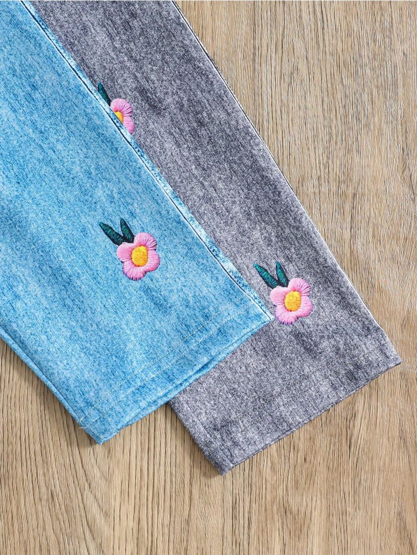 SHEIN Kids EVRYDAY Imitation Denim Digital Digital Printing Girls Bottoms Outdoor Sports Casual Girls Pants Autumn And Winter Children's Two-Piece Clothes