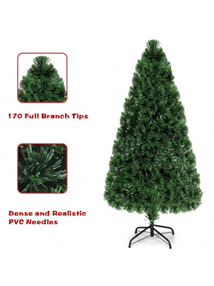 Gymax Pre-Lit Fiber Optic 5' Artificial Christmas Tree PVC Tips Metal Stand