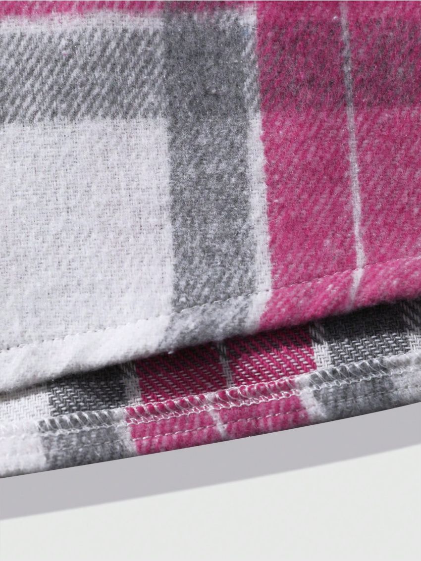 Manfinity Homme Men's Plus Size Plaid Pattern Shirt Jacket With Pockets