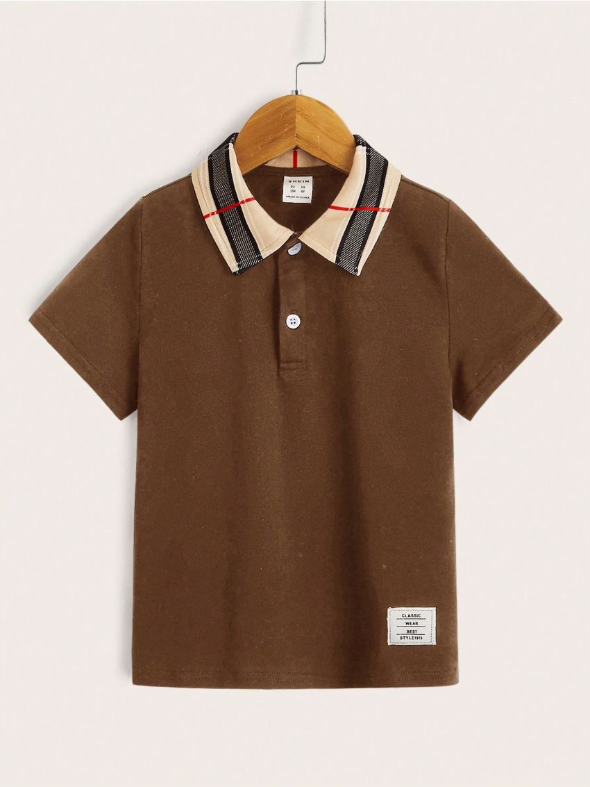 SHEIN Kids Academe Toddler Boys' Casual Comfortable Color-Block Collar Short Sleeve Polo Shirt