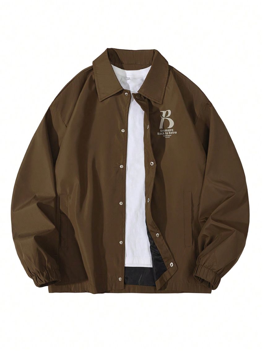 Men Slogan Graphic Button Front Jacket