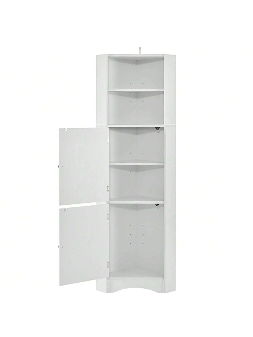 Tall Bathroom Corner Cabinet, Freestanding Storage Cabinet with Doors and Adjustable Shelves, MDF Board, Black