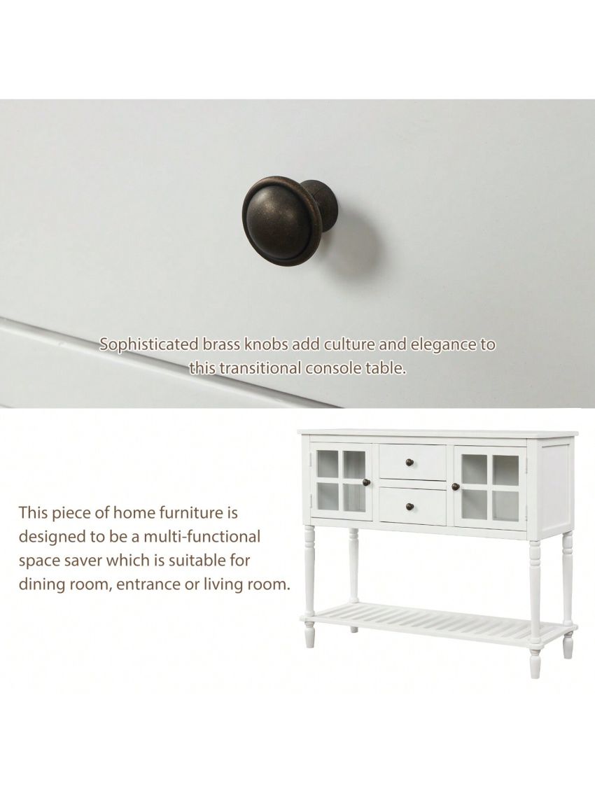 Sideboard Console Table with Bottom Shelf, Farmhouse Wood/Glass Buffet Storage Cabinet Living Room