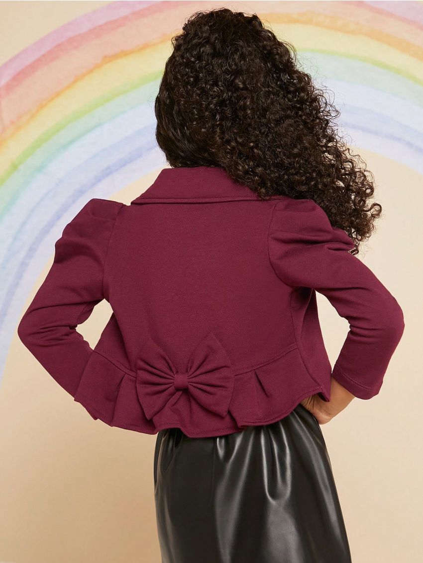 Girls' Bow Knot Back Puff Sleeve Jacket