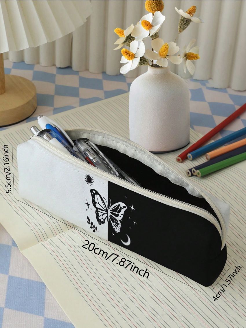 1pc Butterfly Pattern Office Stationery Organizer For Teen School, Fashion Multipurpose Stationery Bag For Middle High College School & Office