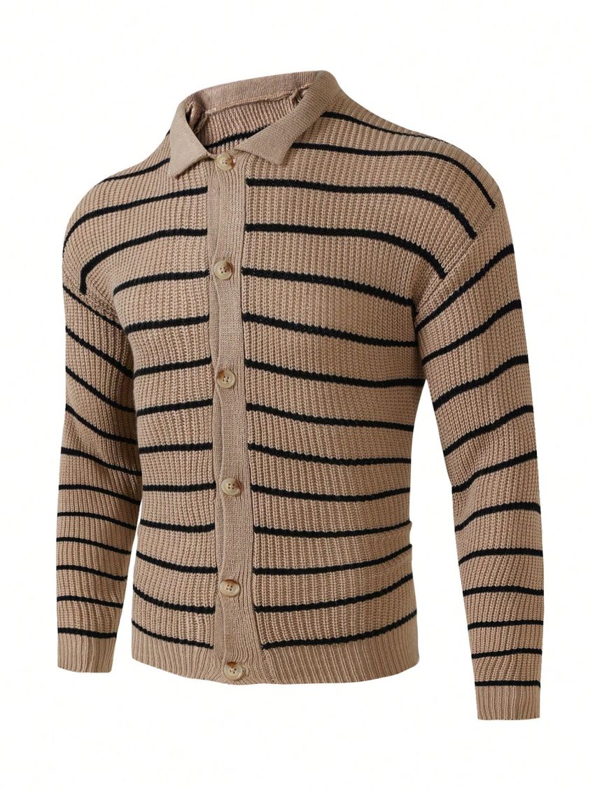 Manfinity Homme Men'S Casual Cardigan With Stripe Pattern And Collar