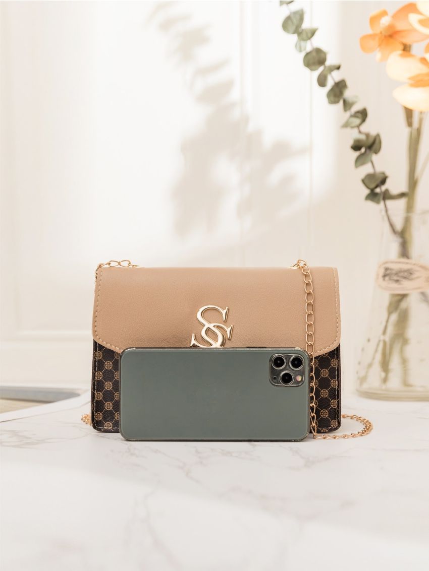 Letter Metal Decor Flap Square Bag