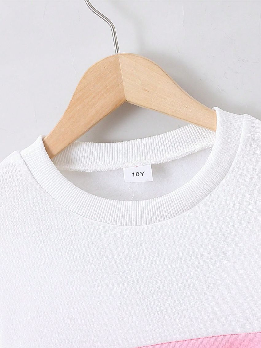 SHEIN Kids Nujoom Girls' (big) Color Block Round Neck Sweatshirt