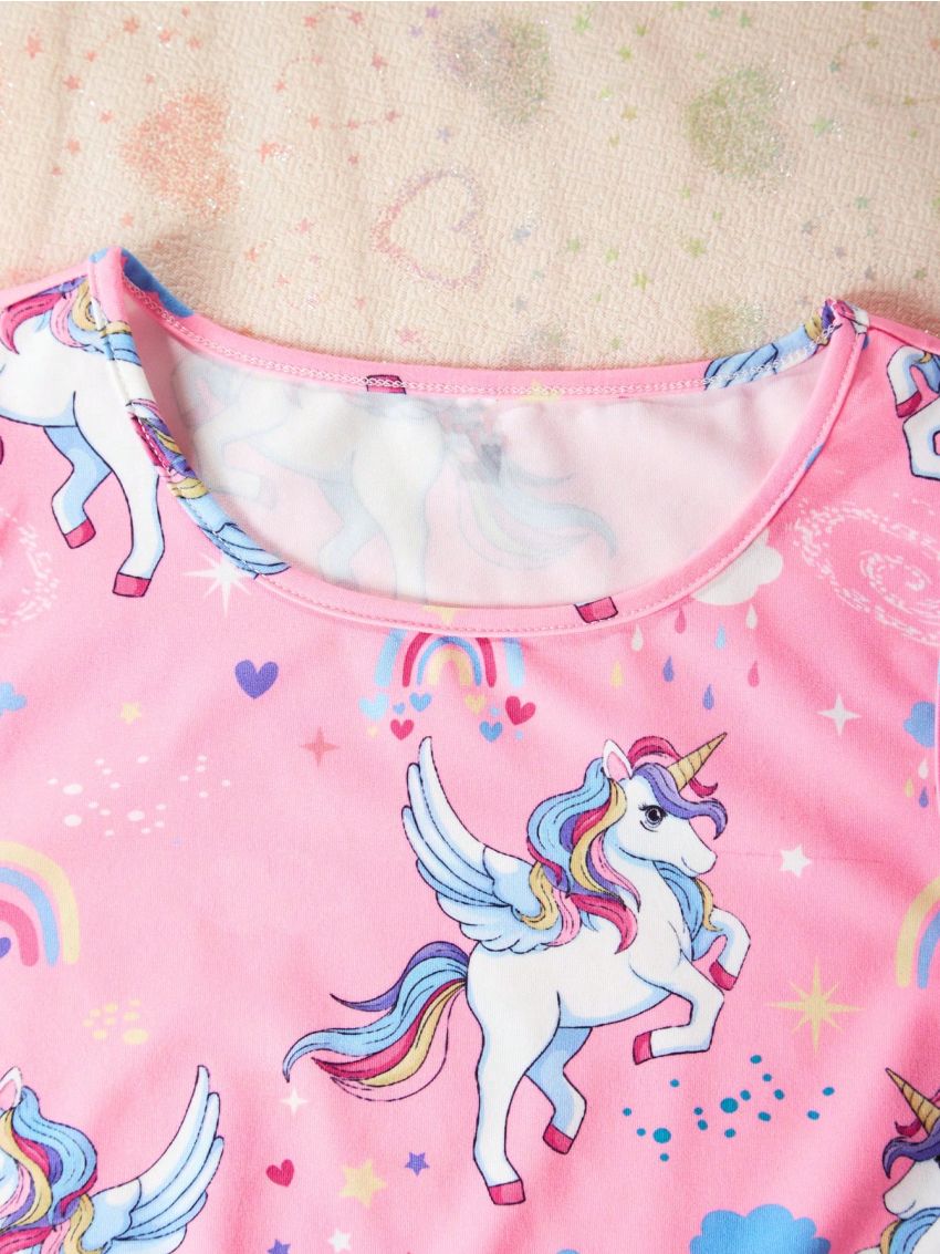 SHEIN Kids EVRYDAY Big Girls Unicorn Rainbow Vest And Trousers Two-Piece Set