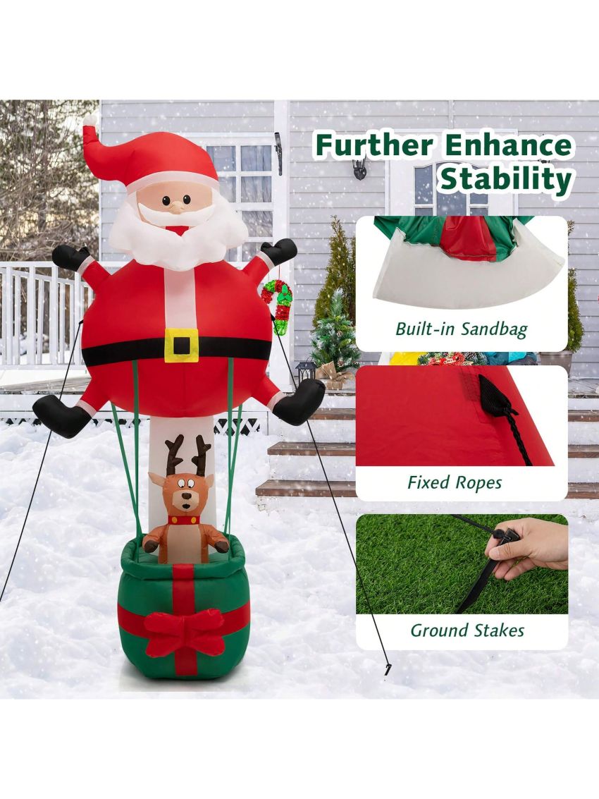 Gymax 8FT Inflatable Santa Claus & Reindeer Christmas Decoration w/ LED Lights