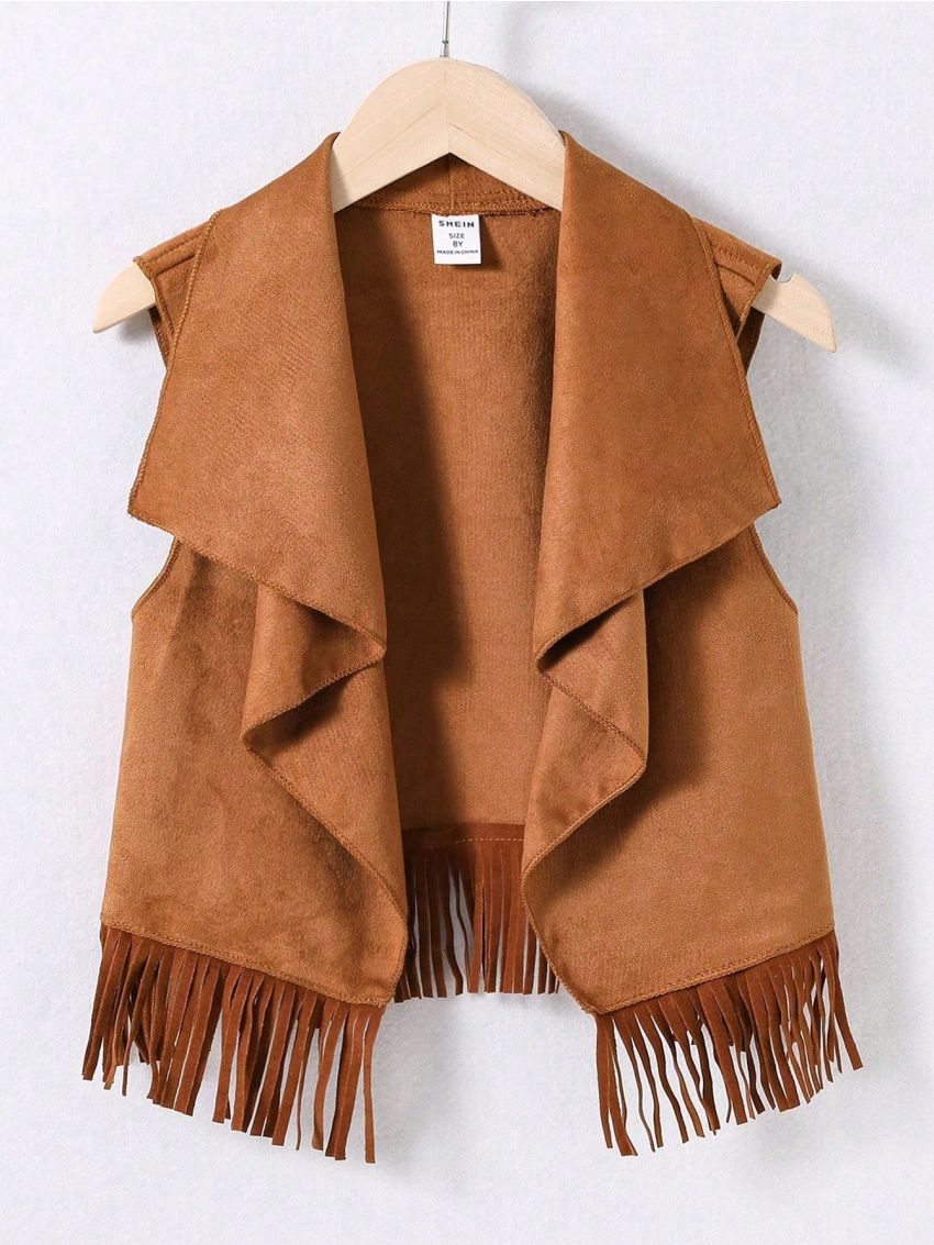 Teen Girls' Fringed Hem Waterfall Draped Open-front Vest Jacket