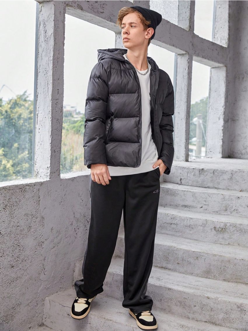 SHEIN Teen Boy Zip Up Hooded Puffer Coat