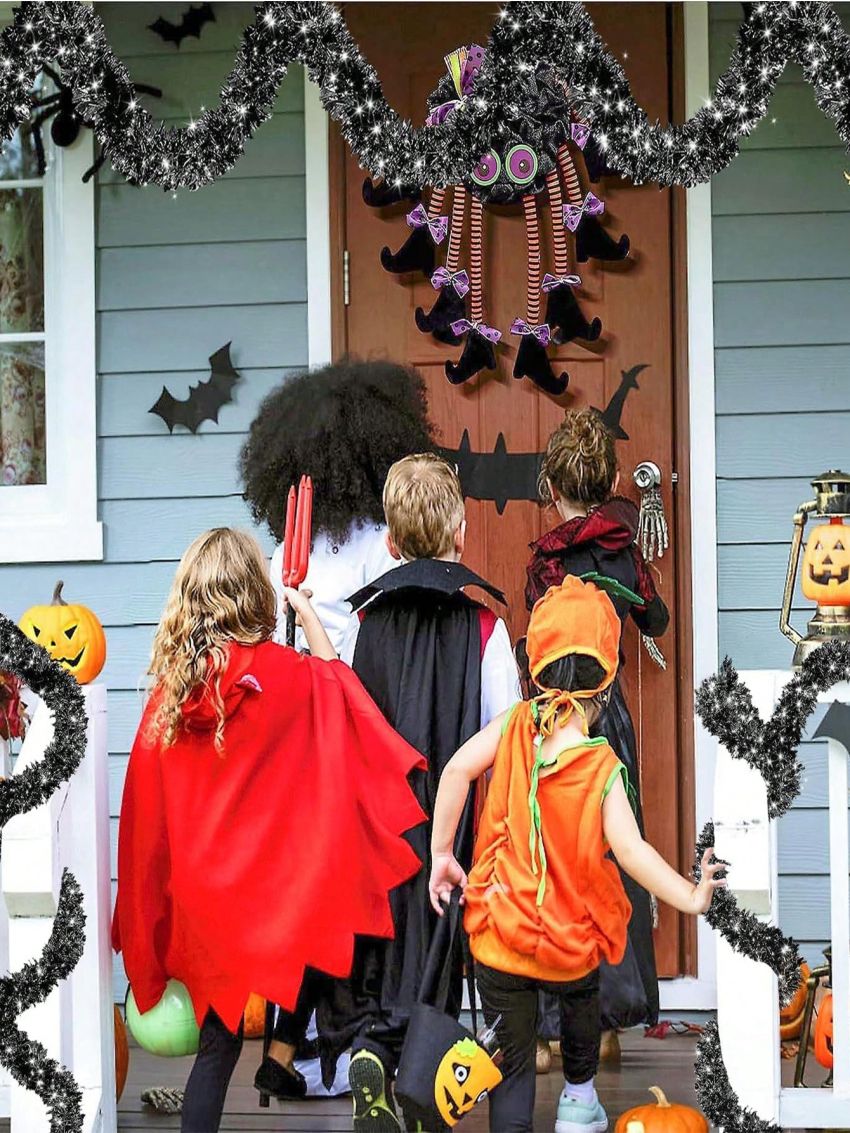 Govetom 2 Pack Total 66 Ft Halloween Garland, Sparkly Metallic Black Tinsel Garland Holiday Tinsel Twist Garlands Hanging Halloween Decorations for Home Indoor Outdoor Halloween Party