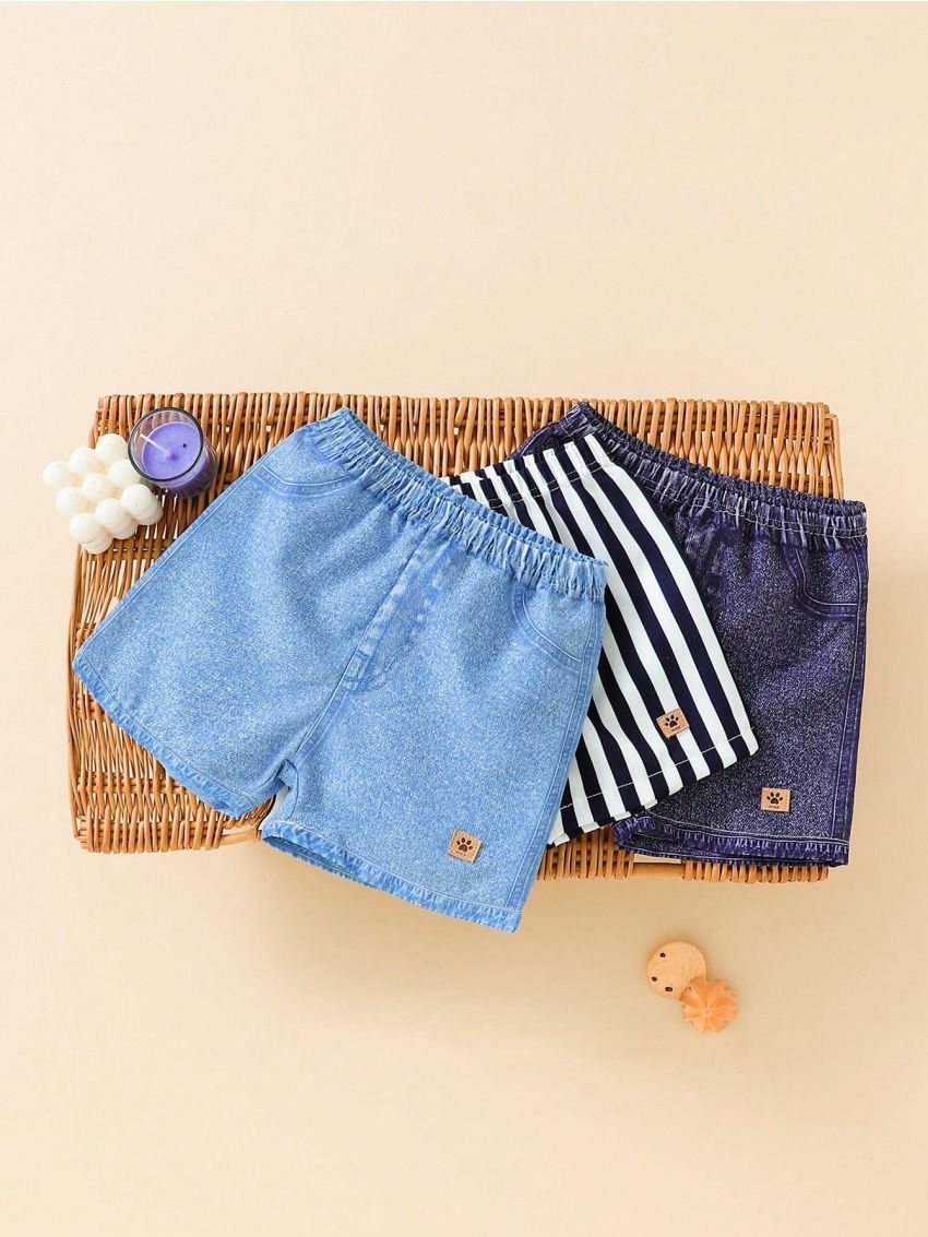 Baby Boys' Everyday Casual Denim Printed Striped Shorts 3pcs/Set